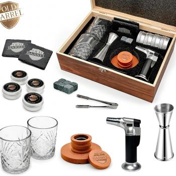 Premium Cocktail Smoker Kit with Torch-4 Wood Chips-Old Fashioned Cocktail Kit-Whiskey Smoker-Perfect Bourbon Gifts for Men Father's Day-Bourbon Smoker (Without Butane) (Large)