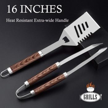 ROMANTICIST 30pcs BBQ Grill Tool Set for Men Dad, Heavy Duty Stainless Steel Grill Utensils Set, Non-Slip Grilling Accessories Kit with Thermometer, Mats in Aluminum Case for Travel, Outdoor Brown