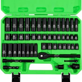 SWANLAKE 3/8" Drive Impact Socket Set, 50-Piece Standard SAE (5/16 to 3/4 inch) and Metric (8-22mm) Size, 6 Point, Cr-V, 3/8-Inch Ratchet Handle, Extension Bar, Universal Joint