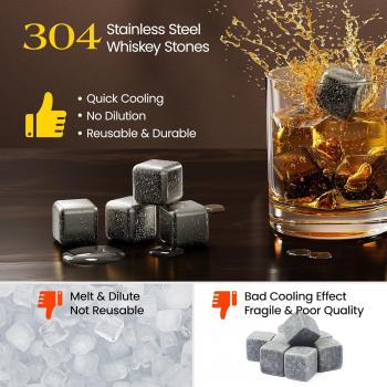 Kollea Whiskey Stones, 8 Packs Stainless Steel Whiskey Chilling Rocks, Reusable Ice Cube for Drinking, Fathers Day Birthday Gift for Men Whiskey Lovers, Bourbon, Cognac, Scotch, Gin, Beverage