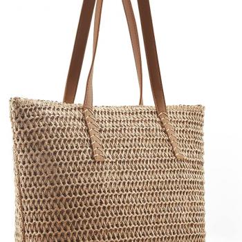 MABROUC Lightweight Straw Bag, Straw Beach Bag for Women, Large Woven Summer Tote Handbag Shoulder Bag for Outdoor Vacation