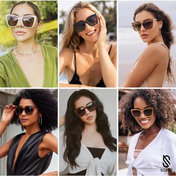 SOJOS Trendy Polarized Sunglasses For Women Retro Womens Oversized Square Cat Eye Sun Glasses UV Protection SJ2206