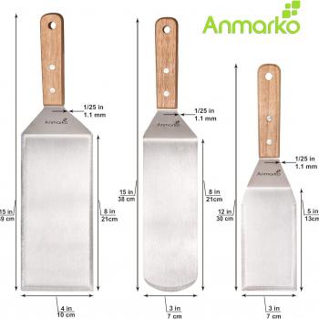 Stainless Steel Metal Spatula Set - Teppaniyaki Spatulas - Griddle Scraper Flat Spatula Pancake Flipper Hamburger Turner - Metal Utensil great for BBQ Grill Flat Top Cast Iron Griddle Accessories