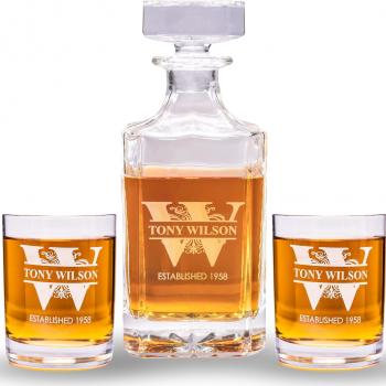 Personalized Whiskey Decanter Set – Engraved Glass Cups Drinking Glasses Set of 2 – Custom Whiskey Glasses Drinking Set – Whiskey Gifts for Men, Him, Wedding, Groomsman