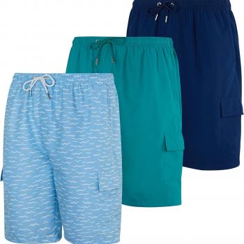 Real Essentials 3 Pack: Men's Swim Trunks with Cargo Pockets & Mesh Lining (Available in Big & Tall)