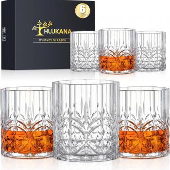 Unbreakable Tritan Plastic Whiskey Glasses Set of 6, 14 Oz Old Fashioned Glasses for Scotch Cocktail Rum Bourbon Vodka Liquor, Unique Gifts for Men, Reusable, Clear, BPA-free, Dishwasher Safe