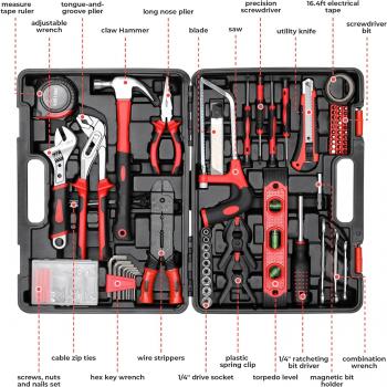 TLGREEN 218 Piece Tool Kit, Fathers Day Gifts Tool Set Mechanics Kit, Portable Tool Box Set with Saw Adjustable Wrench Drive Socket Combination Wrench, with Plastic Toolbox, for Home Apartment Garage