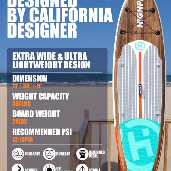 Highpi Inflatable Stand Up Paddle Board 11'x33''x6''W Premium SUP Accessories, Backpack, Wide Stance, Surf Control, Non-Slip Deck, Leash, Paddle and Pump,Standing Boat for Youth & Adult