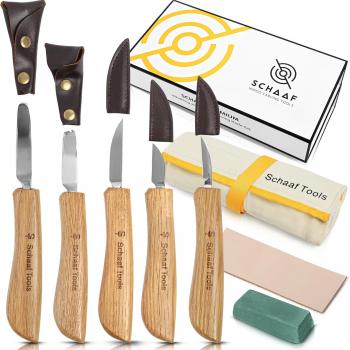 Schaaf Wood Carving Tools Deluxe Wood Carving Kit | Includes Detail Knife, Chip Carving Knife, Sloyd Wood Carving Knife, Spoon Carving Kit | Adult Crafts Wood Whittling Kit