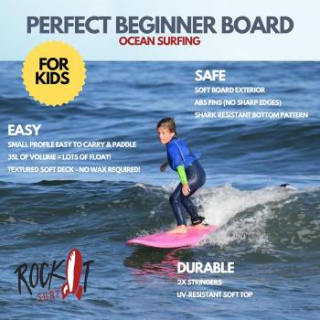 Rock-It 4'10" CHUB Soft Top Surfboard, Kids Surfboard, Mini Surfboard, Innovative Design Easy to Paddle and Maneuverable Small Surfboard and Beginner Surfboard