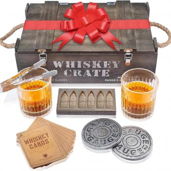 Bullet Whiskey Stones Gift Set by Royal Reserve | Artisan Crafted Chilling Rocks Scotch Bourbon Glasses and Coasters – Gift for Ranger Police Hunter Guy Men Dad Boyfriend Anniversary or Retirement