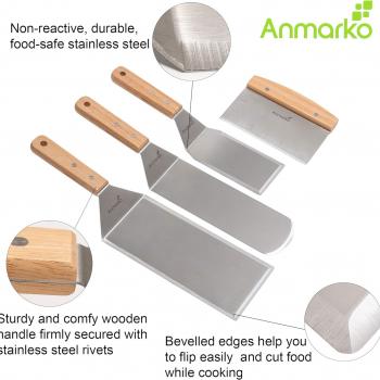 Stainless Steel Metal Spatula Set - Teppaniyaki Spatulas - Griddle Scraper Flat Spatula Pancake Flipper Hamburger Turner - Metal Utensil great for BBQ Grill Flat Top Cast Iron Griddle Accessories