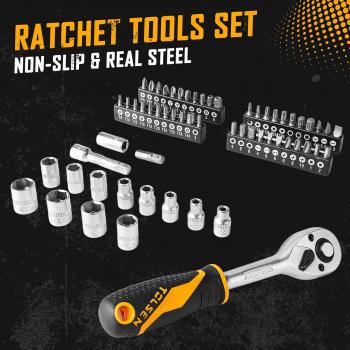 TOLSEN 89-Piece Tool Set Household Tool Kit, Hammer Screwdrivers Set, Tool Kit with Drill Bits, Socket Wrench Set, Hex Key Set, Tape Measure, with Plastic Toolbox Storage Case