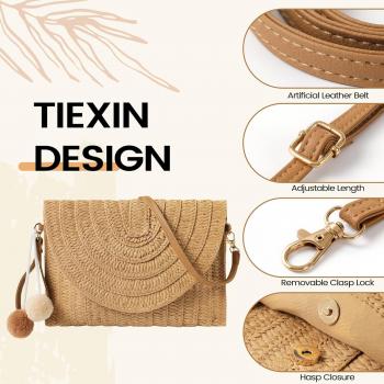 Straw Bag Woven Purse Straw Crossbody Bags for Women Straw Handmade Bag for Women for Casual Beach