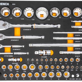 GEARWRENCH 83 Pc. 1/4, 3/8", 1/2" 90-Tooth SAE/Metric Mechanics Tool Set with EVA Foam Tray - 86529