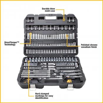 DEWALT Mechanics Tool Set, SAE and Metric, 1/2, 1/4, 3/8 Drive Sizes, 192-Piece (DWMT75049)