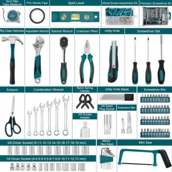 Sundpey Home Tool Kit 257-PCs - Household Basic Repair Tool Set for Men Women - General Hand Mechanic's Tool Set & Screwdriver Set & Wrench Set & Socket & Portable Tool Box Storage Case Blue