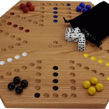 Solid Oak Double Sided Marble Board Game Hand Painted by Cauff (20 inch)