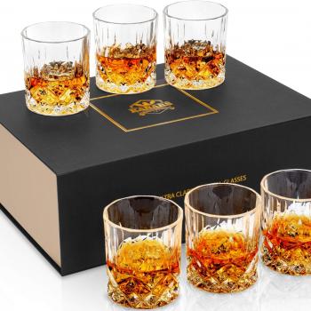 KANARS Whiskey Glasses Set of 6 with Elegant Gift Box,10 Oz Premium Old Fashioned Crystal Glass Tumbler for Liquor, Scotch, Cocktail or Bourbon Drinking, Gifts for Birthday Retirement Valentines Day