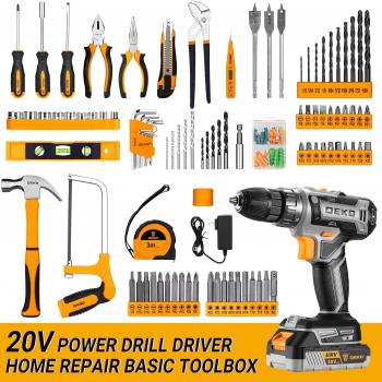 Cordless Drill Tool Kit Set: 20V Power Drill Tool Box with Battery Electric Drill Driver for Men Home Hand Repair Basic Toolbox Tools Sets Drills Case