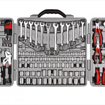 CARTMAN 205 Piece Ratchet Wrench Tool Set,1/4" & 3/8" & 1/2" Drive with SAE/Metric Sockets Kit in Plastic Toolbox