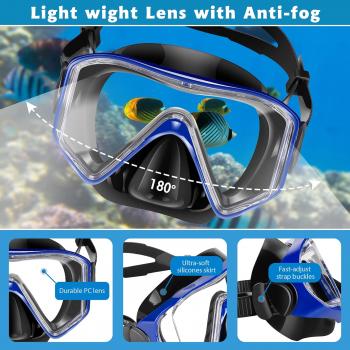 Snorkeling Gear for Adults Kids - Mask Fins Snorkel Set with Panoramic View Snorkel Mask Anti-Fog Anti-Leak, Dry Top Snorkel, Dive Flippers and Gear Bag, Snorkeling Diving Safety Gear