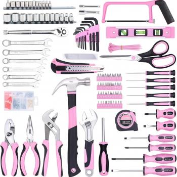 FASTPRO 267-Piece Pink Tool Set, Home Repairing Tool Kit with 13-Inch Wide Mouth Open Tool Bag, Mechanics Hand Tool Kit for DIY, Home Maintenance