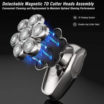 Head Shaver for Bald Men, Electric Razors Wet & Dry Waterproof 7D Rotary Shavers for Head and Face, Men's Electric Head Shavers Cordless, Type-C Charge, 2-Speed, LCD Battery Indicator