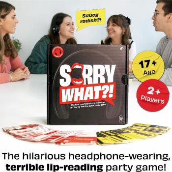 Sorry What - Hilarious Terrible Lip Reading Adult Party Game - Based On The Headphone Challenge TikTok Trend - 2+ Players 40,000 Funny Word Phrase Combinations - Card Game for Adults, Birthday Gifts