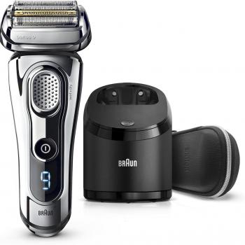 Braun Electric Razor for Men, Series 9 9296CC Electric Shaver With Precision Trimmer, Rechargeable, Wet & Dry Foil Shaver, Clean & Charge Station & Leather Travel Case