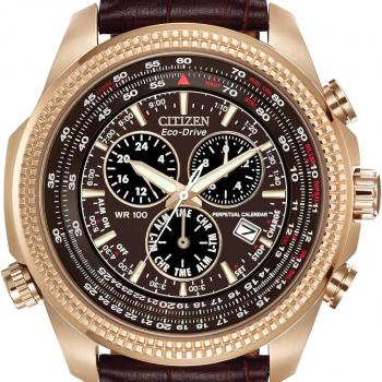 Citizen Men's Eco-Drive Weekender Brycen Chronograph Watch in Gold-tone Stainless Steel, Brown Leather strap (Model: BL5403-03X)