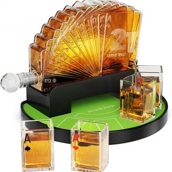 Kollea Blackjack Whiskey Decanter Set, 37.2 Oz Whiskey Decanter with 4 Glasses, Casino Style Decanter for Liquor, Funny Birthday Gifts for Men Dad, Him Fathers Day, Blackjack Game Night Essentials