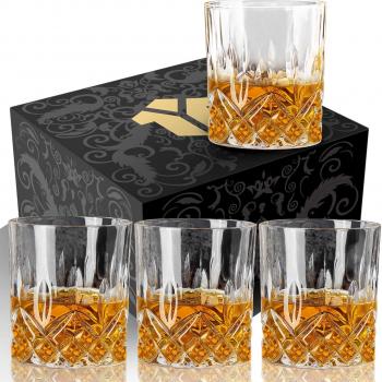 Whiskey Glasses Set of 4, Rocks Glasses, 10 oz Old Fashioned Tumblers for Drinking Scotch Bourbon Whisky Cocktail Cognac Vodka Gin Tequila Rum Liquor Rye Gift for Men Women at Home Bar