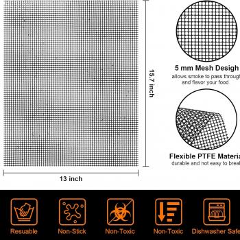 Grill Mesh Mat Set 5 Barbecue Grill Accessories Reusable Non-Stick Grill Mat for Vegetables Fish Grilling Mat Sheets for Outdoor Smoker Charcoal Gas Electric Grill BBQ Tools,XL 15.75 x 13 inch, Black