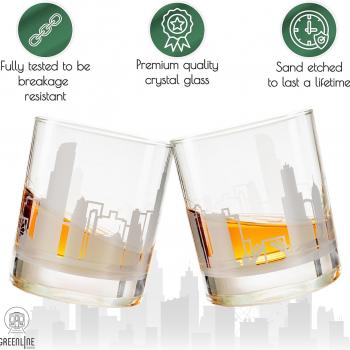 Greenline Goods Skyline Etched Chicago Whiskey Glasses Gift (Set of 2) | Old Fashioned Tumbler – For Chicago Lovers - Windy City Accessories and Souvenirs - Illinois Glassware Decor