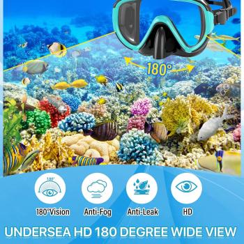 Snorkeling Gear for Adults Men Women,4 in 1 Snorkel Set with Panoramic View Diving Mask Anti-Fog Anti-Leak,Dry Top Snorkel,Fins and Travel Bag for Swimming,Snorkeling and Travel Diving