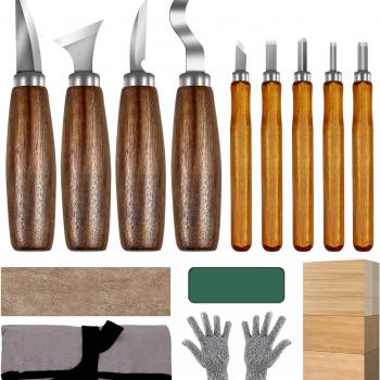 MACIFECI Wood Carving Tools 26 PCS Wood Carving Kit for Beginners with Detail Wood Carving Knife Set, Wood Whittling Knife Set, Blocks, Sharpener, Chisel Knife, Gloves, Wood Carving Kits for Adults