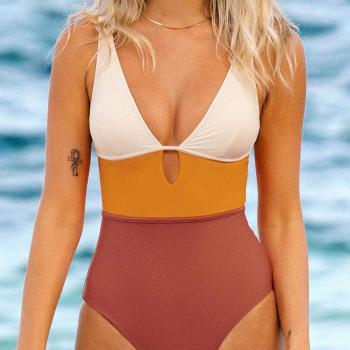 CUPSHE Women's One Piece Swimsuit Color Block Keyhole Cutout Bathing Suit