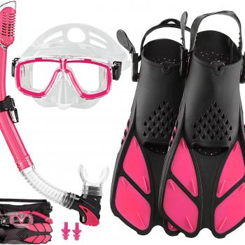 2022 Version Adults Mask Fins Snorkel Set, Snorkeling Gear for Adult with Fins, Snorkel Sets with Flippers, Adult Anti Leak Scuba Gear with Adjustable Fins Diving Mask Full Dry Top Snorkel with Bag