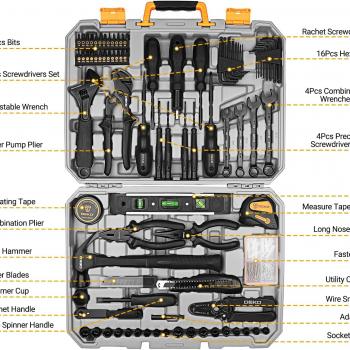 Tool Kit Set Box for Home: Household with Drill Wrench Socket Basic Hand Tools Sets for Men Car Repair Mechanic Tool Kit Set Automotive with Plastic Tool Box 178 Piece