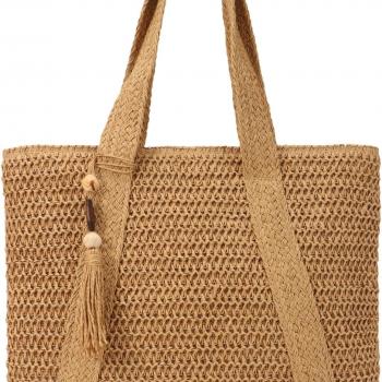 Straw Beach Tote Bag for Women,Raffia Woven Shoulder Handbags for Summer Vacation 2024