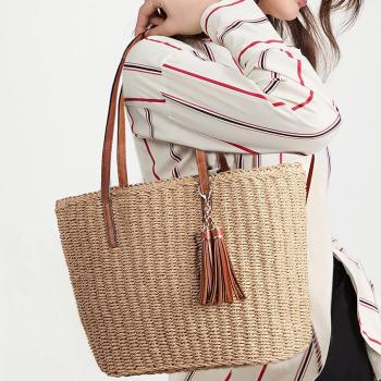 YXILEE Straw Bags For Women | M Size Travel Straw Totes Bag Woven Summer Handmade Shoulder Bag Handbag