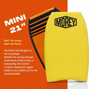 Morey Mini Boogie 21” - PHUZION CORE - XPE Deck - HDPE Slick - Crescent Tail - for bodysurfing, Bodyboarding, kickboarding or Beach