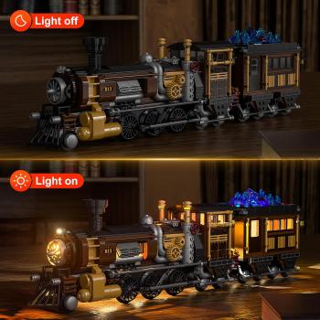 FUNWHOLE Train Lighting Building Bricks Set - Steampunk Ore Train LED Light Building Set 1056 Pieces for Adults and Teens