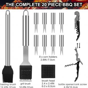 grilljoy 20PCS Heavy Duty BBQ Grill Tools Set - Extra Thick Stainless Steel Spatula, Fork& Tongs. Complete Barbecue Accessories Kit in Aluminum Storage Case - Perfect Grill Gifts for Men