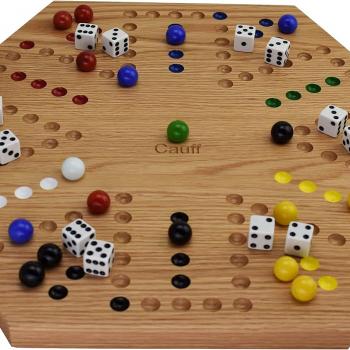 Solid Oak Double Sided Marble Board Game Hand Painted by Cauff (20 inch)