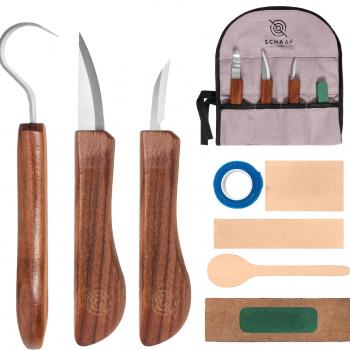 Schaaf Wood Carving Tools Knife Kit | Wood Carving Kit Includes Detail Whittling Knife, Sloyd Carving Knife, Spoon Carving Knife, Basswood Carving Blocks, Strop and Learning Material for Beginners