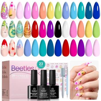 Beetles Summer Gel Nail Polish, 20 Colors Cat Eye Gel Polish Bright Pink Blue White Black Green Purple Spring Pastel Gel Polish Set with 3Pcs Base Top Coat Gel Holiday Nail Gift for Girls Women