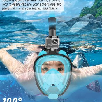 W WSTOO Full Face Snorkel Mask,Snorkeling Gear for Adults to Breathe Through Mouth or Nose,180 Degree Panoramic View,Anti-Fog Anti-Leak with Camera Mount,Best Gift for Summer Holiday Travelers