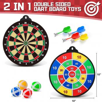 2 in 1 Magnetic Dart Board, Kids Double-Sided Dart Board with 12 Magnetic Darts and 12 Sticky Balls, Indoor Travel Outdoor Party Games Toys Gifts for 5 6 7 8 9 10 11 12 Year Old Boys Kids and Adult